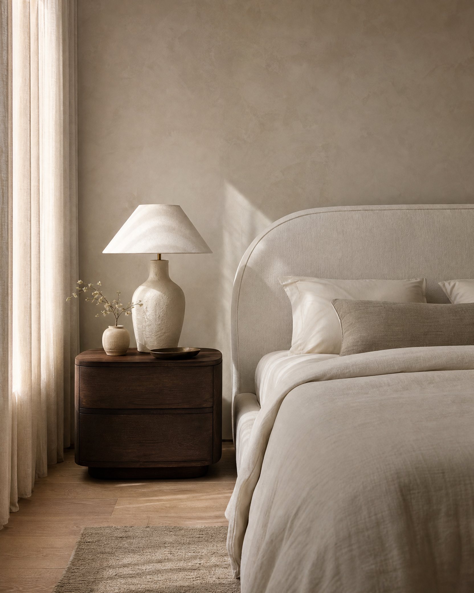 Détail d’une chambre aux matières naturelles